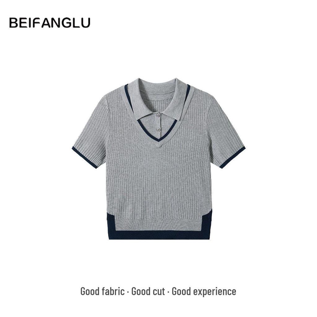 Northern Deer French Academy Style Rib Knit Breathable Lyocell Acetate Polo Shirt, Short Sleeve.