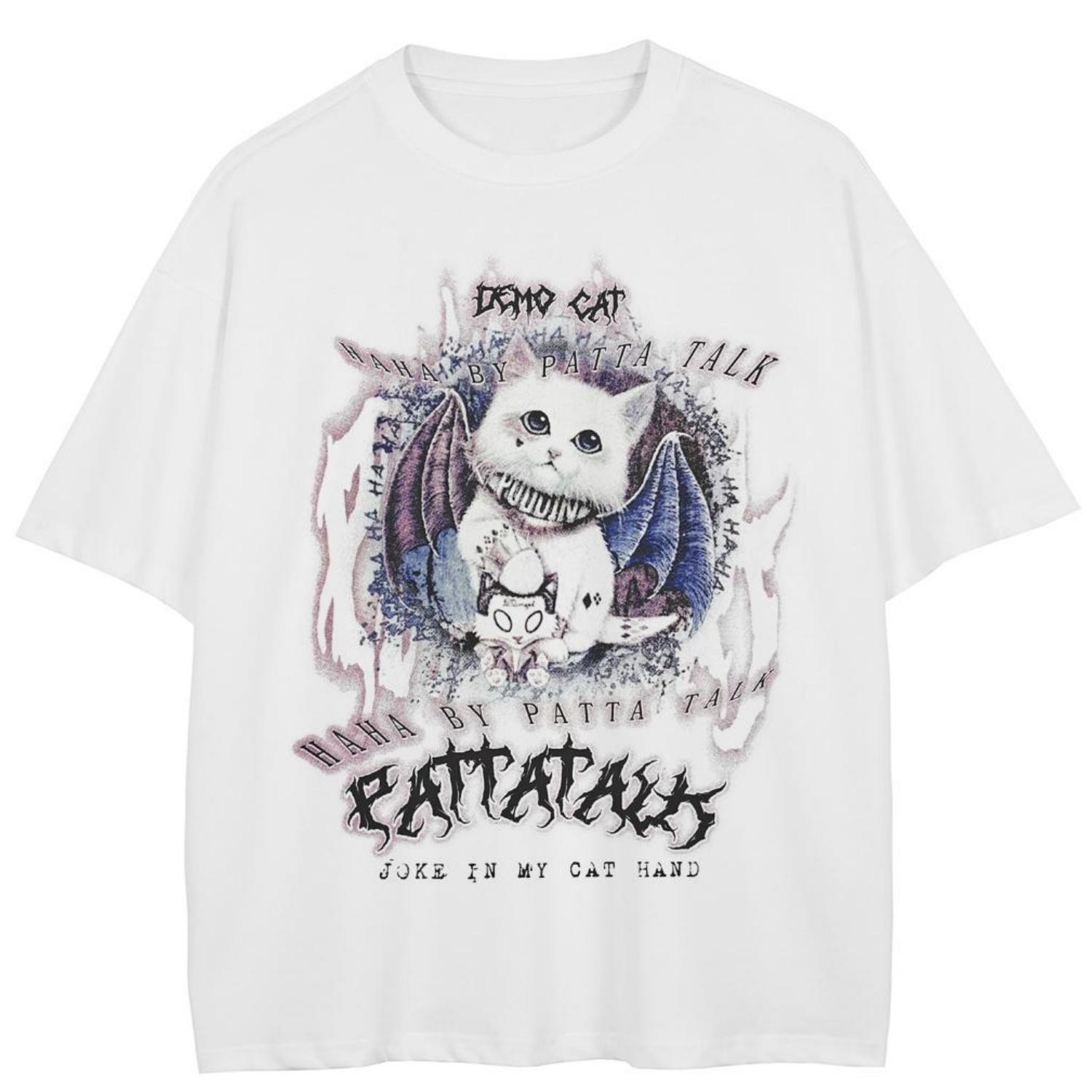 

Футболка Streetwear с рисунком кота с обеих сторон, хлопковые унисекс-топы, футболки, летние футболки с короткими рукавами S
