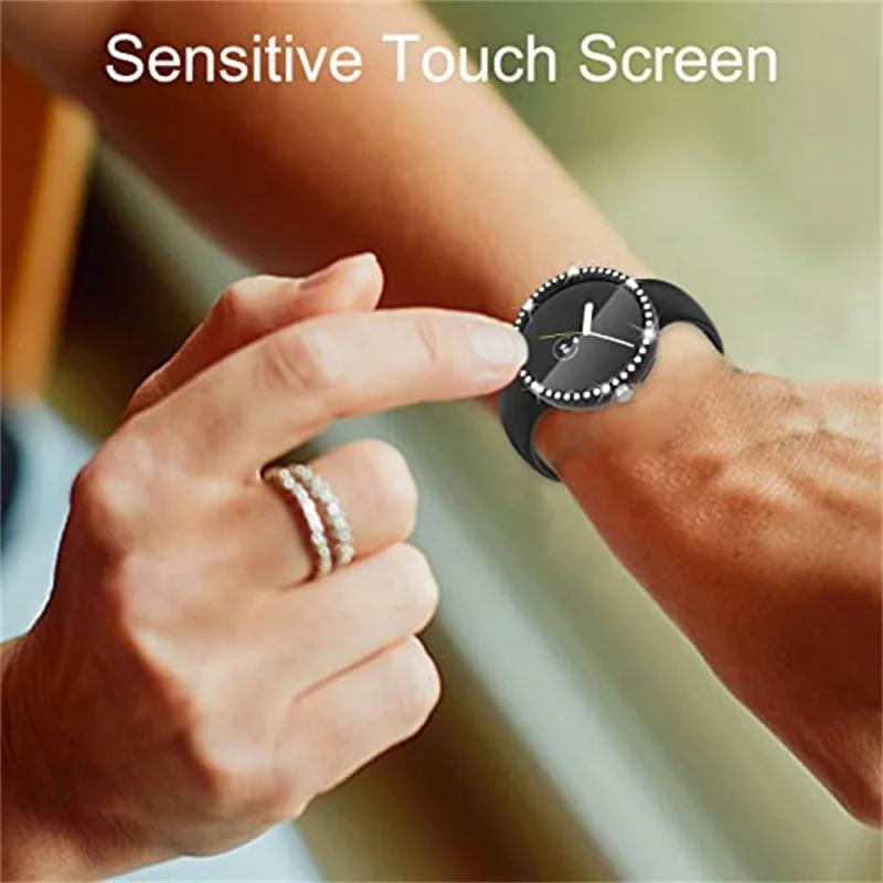 Diamond Case with Temepred Glass for Google Pixel Watch PC Bumper Screen Protector Women Full Bling Cover for Google Pixel Watch Accessories