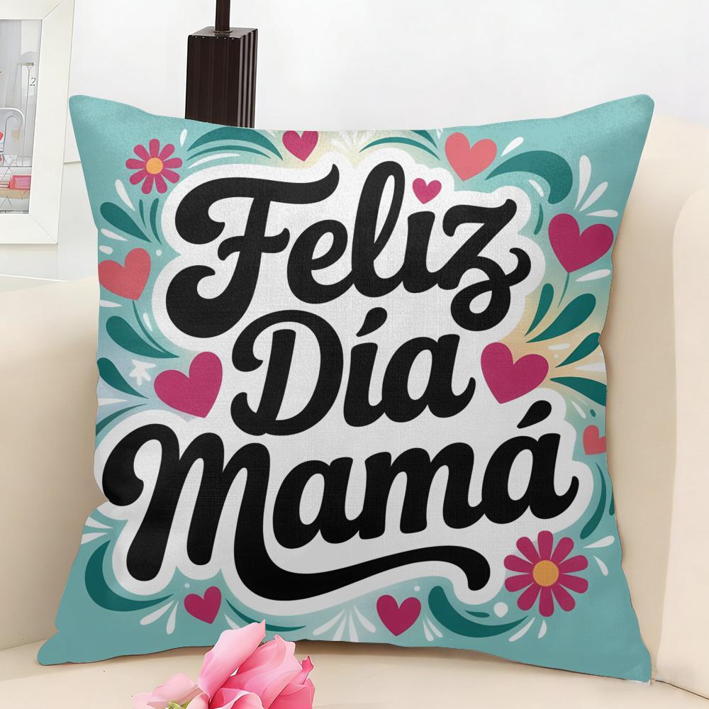 Feliz Dia MaMa Cushion Cover Natural Linen Organic Fabric DoubleSided Printing Couch Pillow Covers Home Decor