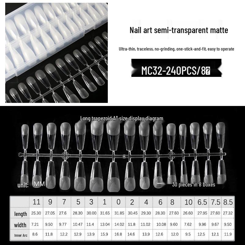Ultra-Thin Matte Nail Art: Seamless False Nail Tips, Full/Half Cover, 240-Piece Box.