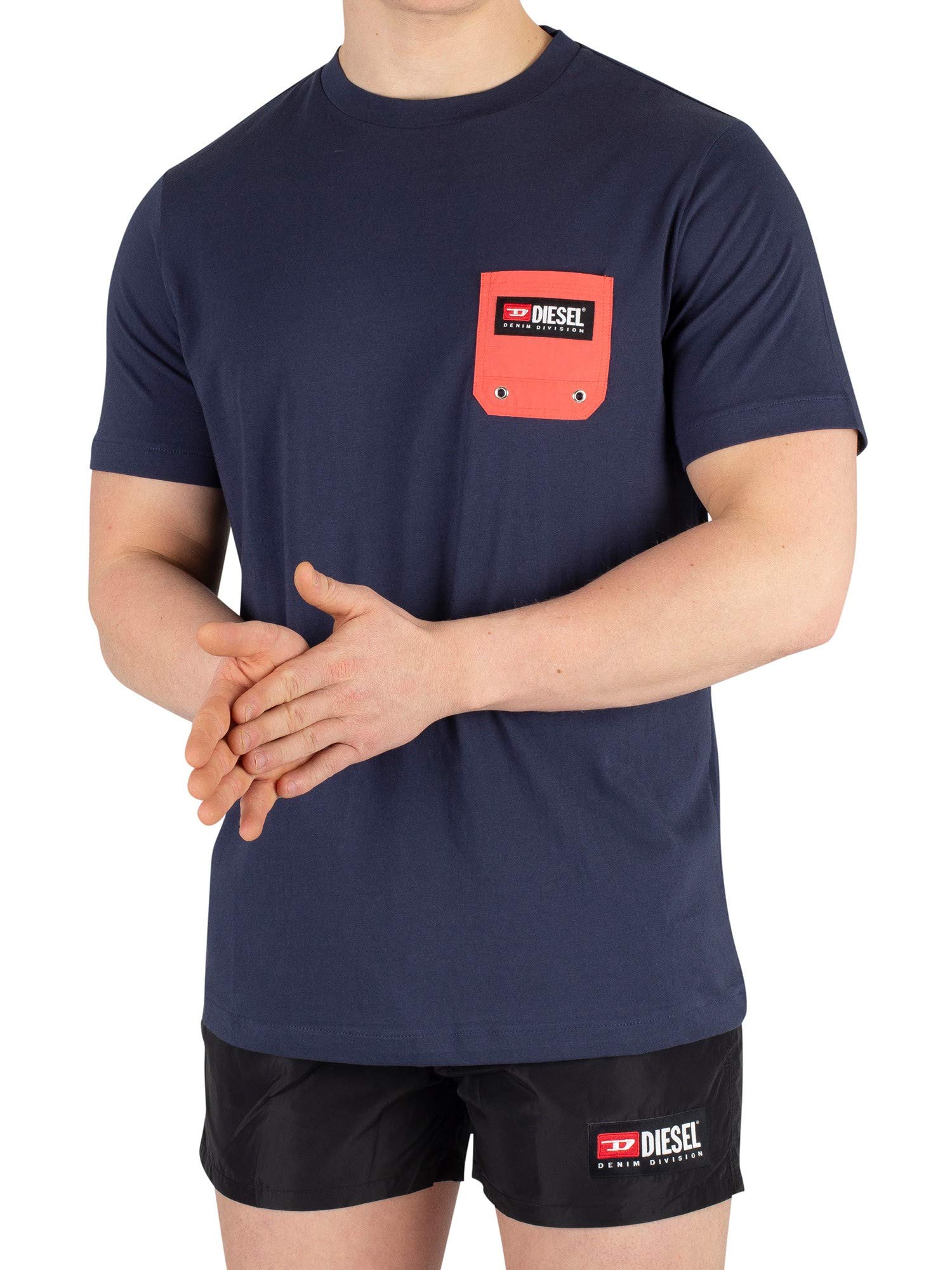 

Diesel Men s Short Sleeve T-Shirt with Pocket, Size Small, Navy, 00ST5I0NAVJ, 89D