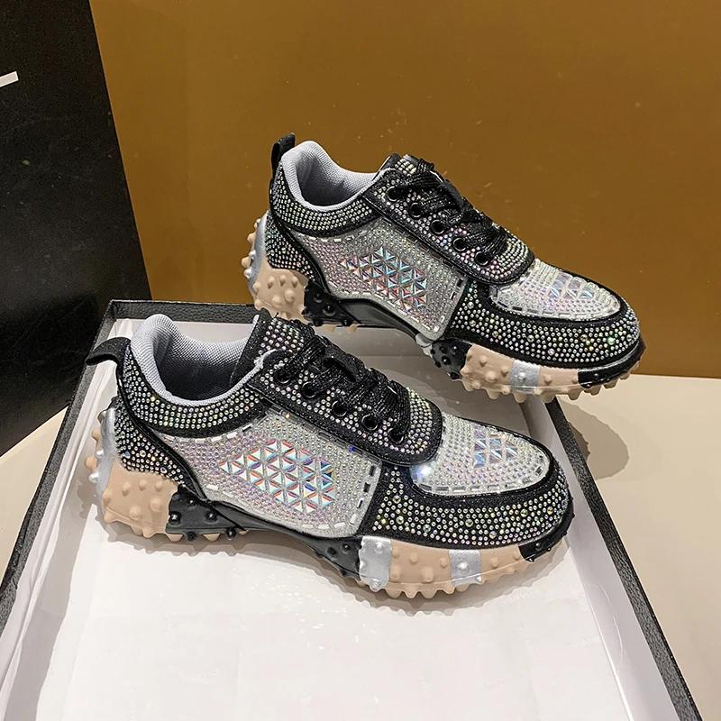 

Роскошные хрустальные туфли с бриллиантами и водой, женская повседневная спортивная обувь, дизайнерские кроссовки на платформе, женская уличная обувь для тенниса и спорта, нескользящая обувь 35