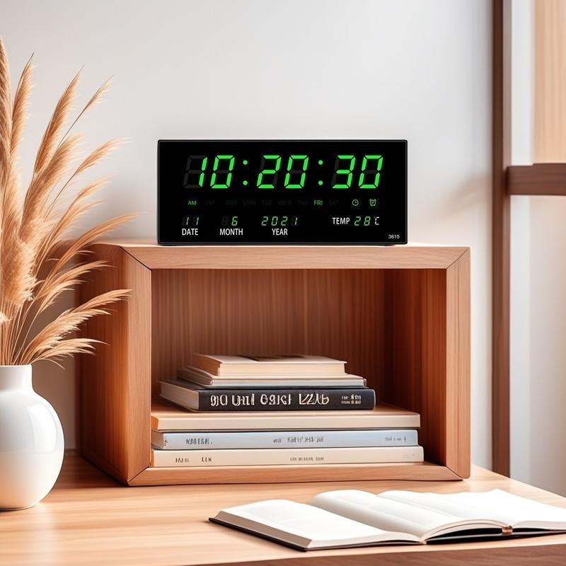 USB Plug-in Large Digital Wall Clock TEMP Calendar 4 Alarms Hourly Chiming Table Clock 12/24H Electronic Luminous LED Clock