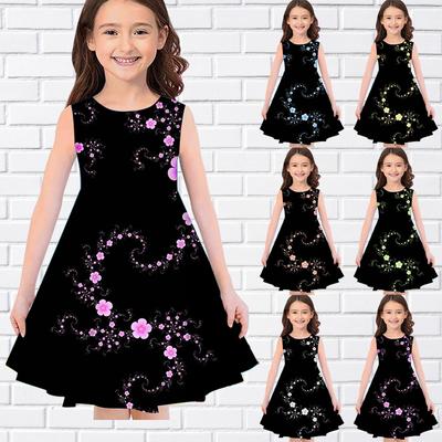 Mädchen 3D-Druck Kleider Kinder Mädchen Party ärmelloses Prinzessinkleid Tank 3D-Druck Kurve Blumen Kleid
