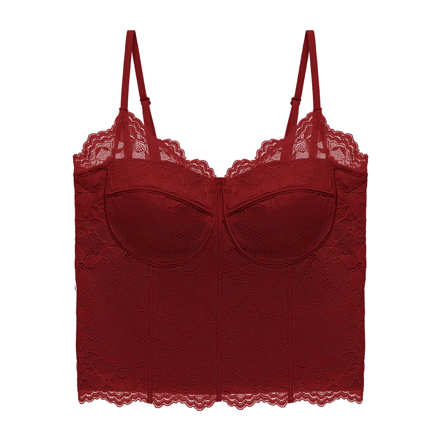 

Red Lace Back Tank Top with Chest Pads - Slimming Camisole M Thickness 1cm