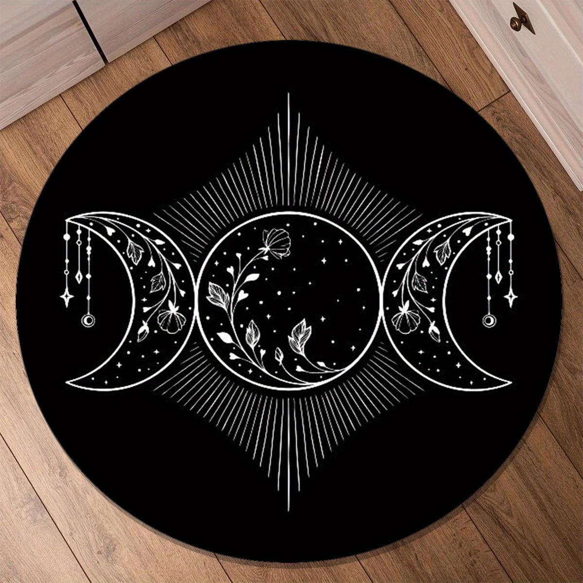 

1pc Moon Phase Round Rug - Black and White Artistic Crescent Moon Design, Crystal Velvet - Perfect for Living Room, Bedroom 100x100cm