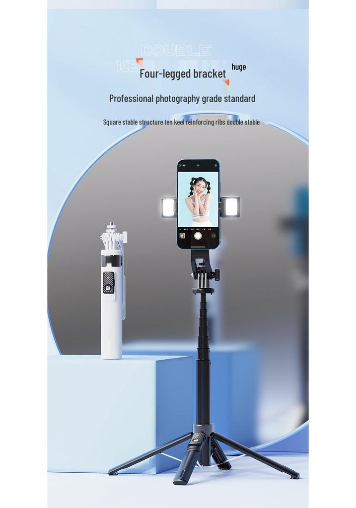 P135 Universal Bluetooth Selfie Stick: Detachable Gimbal, Four-Leg Stand, One-Button Pop-Up for Phones and Cameras.