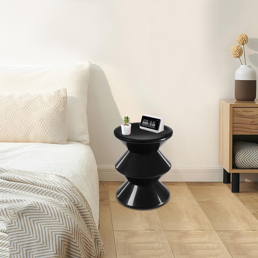 3-Tier Plastic Side Table - Black Round Modern End Table for Living Room, Sofa, Stool, Decor - Holds 220 Lbs, 14.2 Inch Diameter