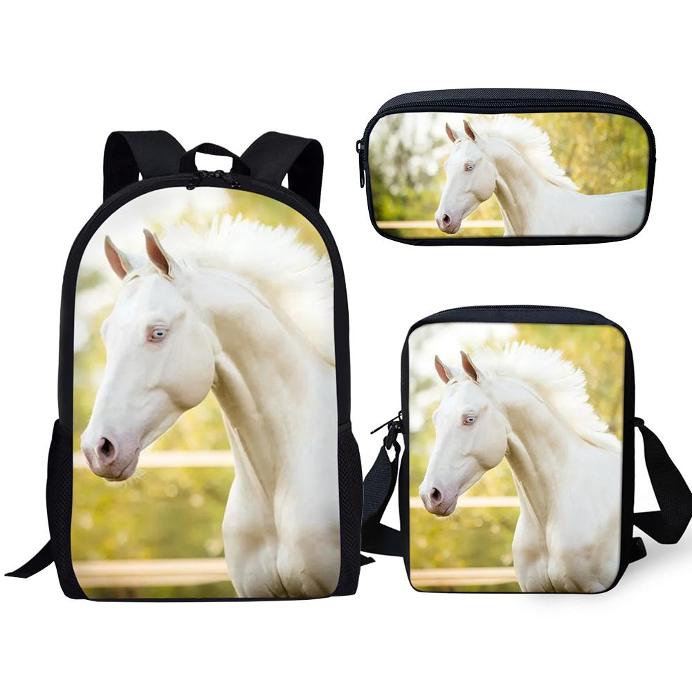 Novità Popolare Cavallo Popolare Stampa 3D Set da 3pz Zainetti Scolastici Zaino Daypack per Laptop Borsa a Spalla Inclinata Astuccio