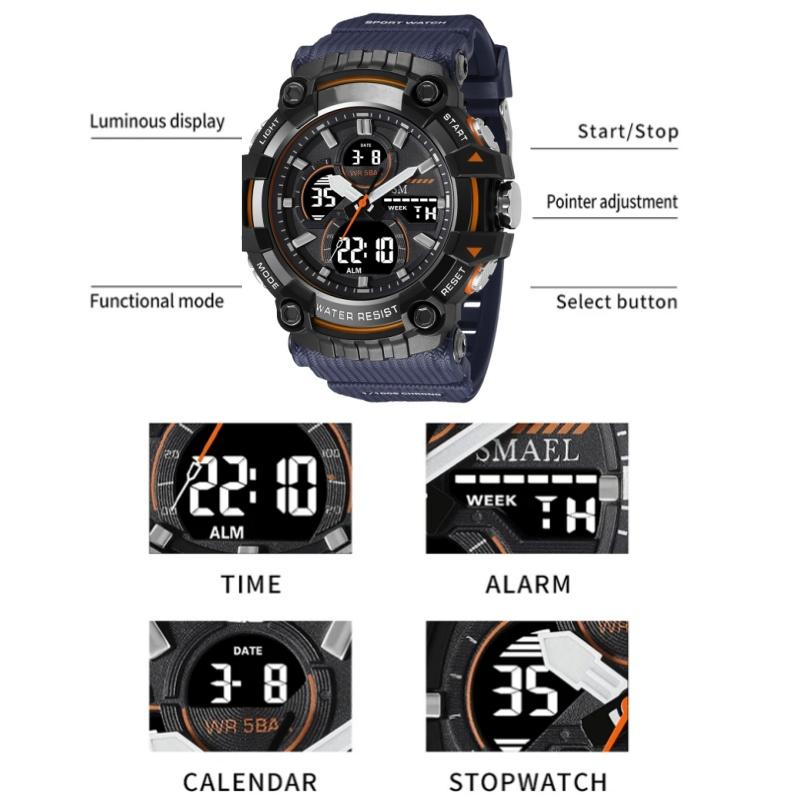 Sport Watch Men Quartz Wristwatches Waterproof Dual Time Display Military Clock Watches