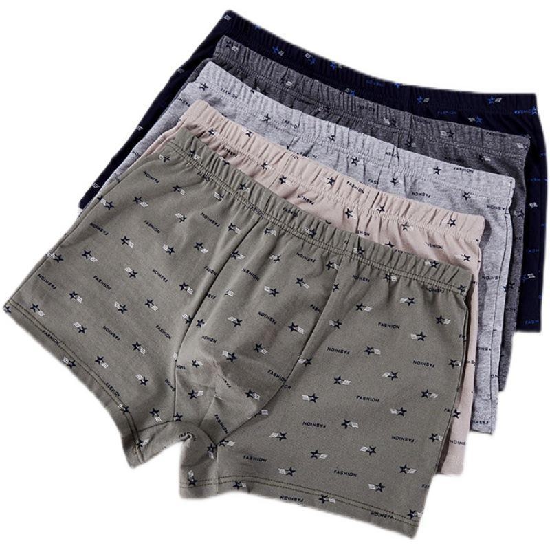 1/5 ks Bavlněné pánské boxerky s vysokým pasem ve velkých velikostech pro starší - Červené, Volný střih XL(1Pc) gray