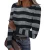 Damski casualowy modny top z okrągłym dekoltem, w paski, z długim rękawem, prążkowany