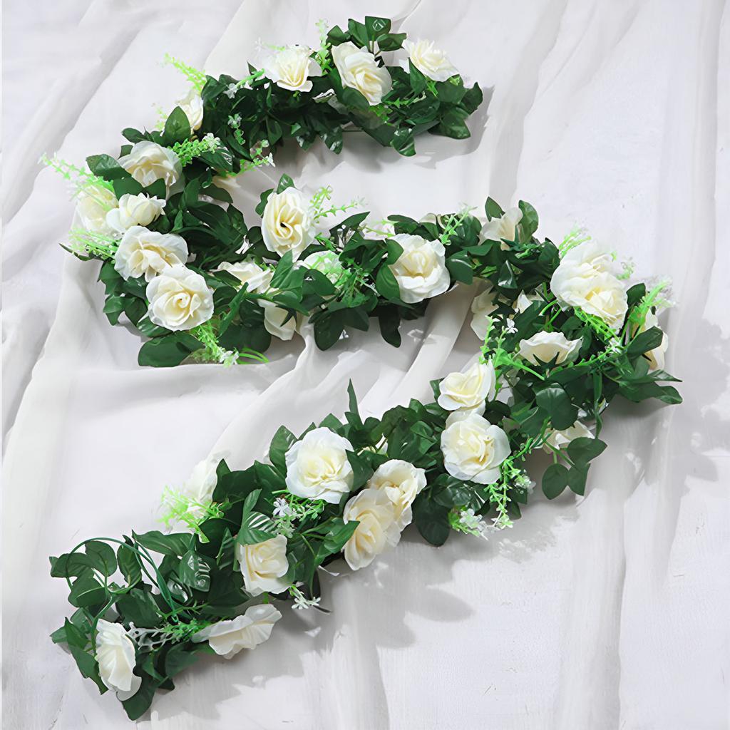 2pcs 10Heads Artificial Rose Silk Vine Flowers Wall Plants Fake Rose Flowers Rattan Garland Wedding Party Home Garden Decoration