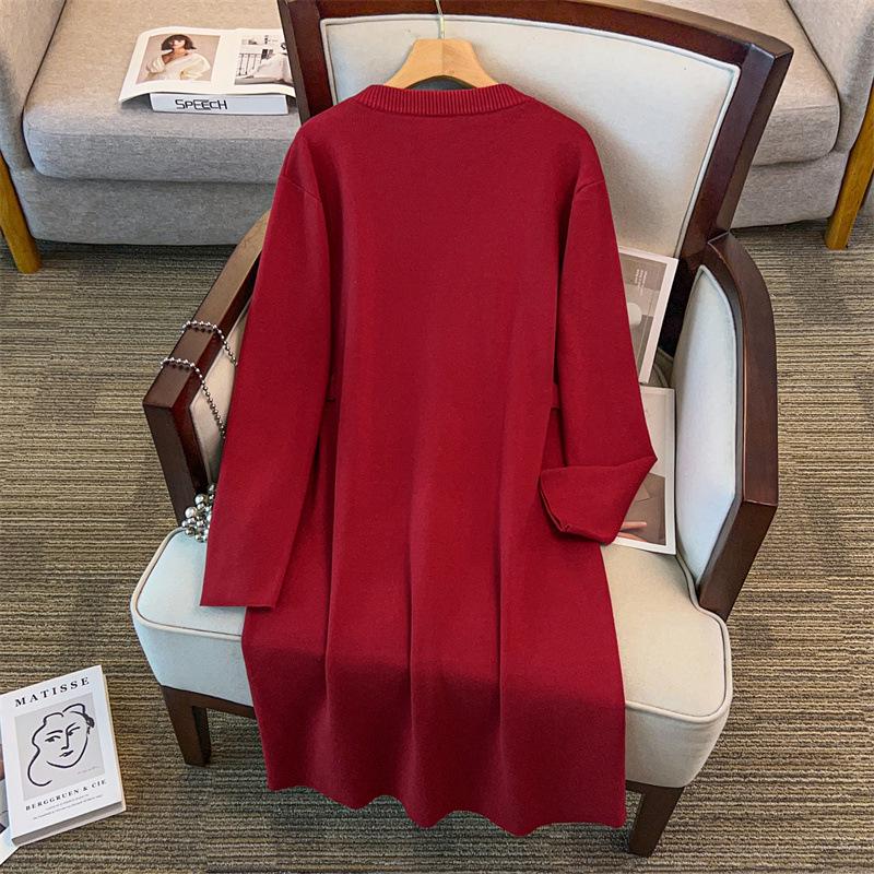 Plus Size Women's Loose Long Sweater Dress, Bust 150/160, 200/350 Jin, Round Neck, Style 8093
