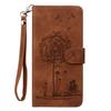 Wrist Strap 3D Emboss Flower Cat Leather Phone Wallet Case Book Kickstand For iPhone 16 15 Pro Samsung Redmi Google Oppo Magnetic Card Slot Flip Cover