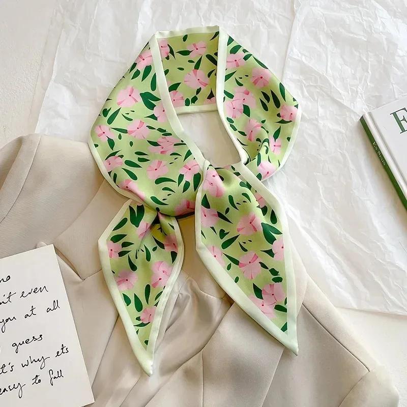 Silk Long Scarf Women Leopard Flamingo Print Luxury Hairband Narrow Scarves Small Neckerchief Summer Headband Ribbons Female