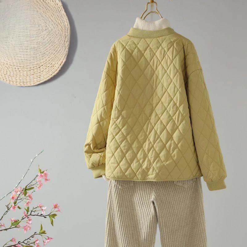 Kvinners Vattert Diamantmønster Vinter Kort Jakke Løs Mote Ensfarget Lett Bomullspolstret Kåpe