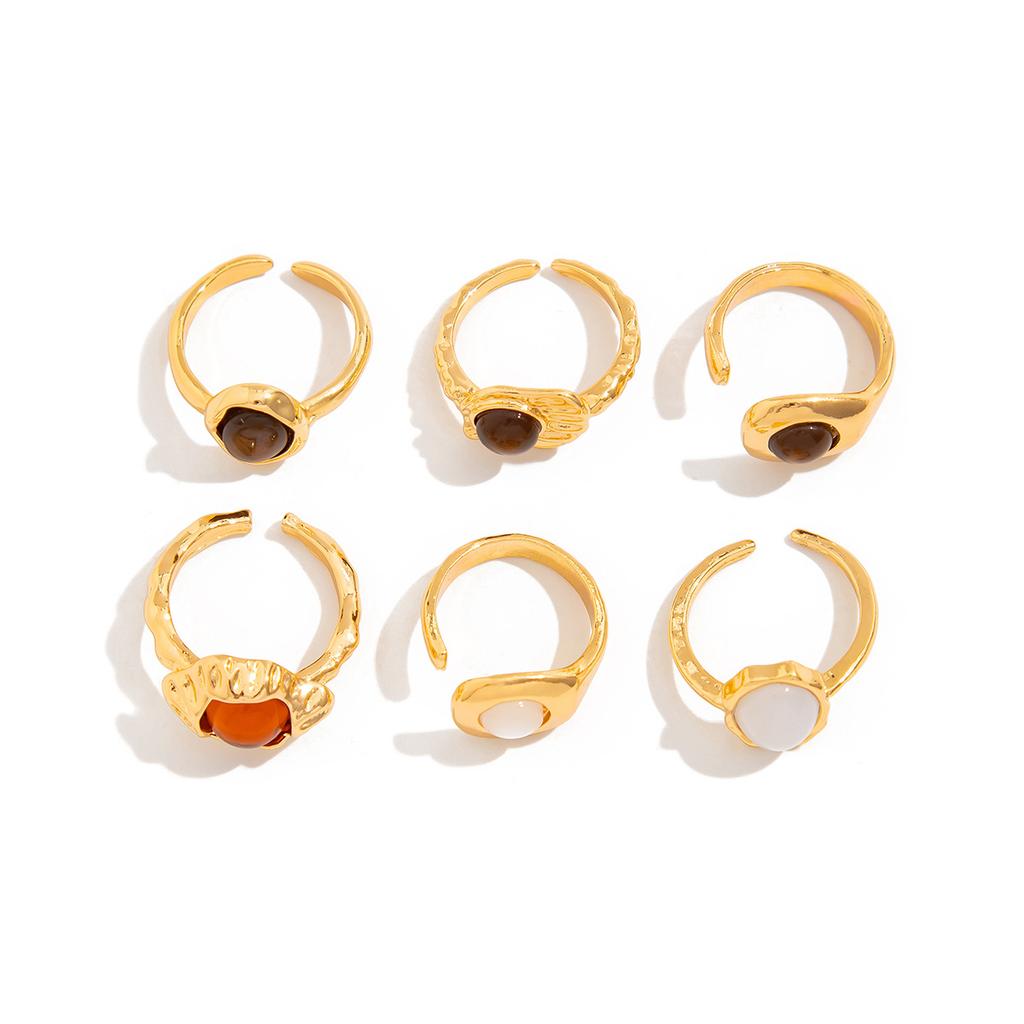 6Pcs Design Liquid Lava Flower Opening Ring Ins Baroque Imitation Pearl Set Gemstone Ring