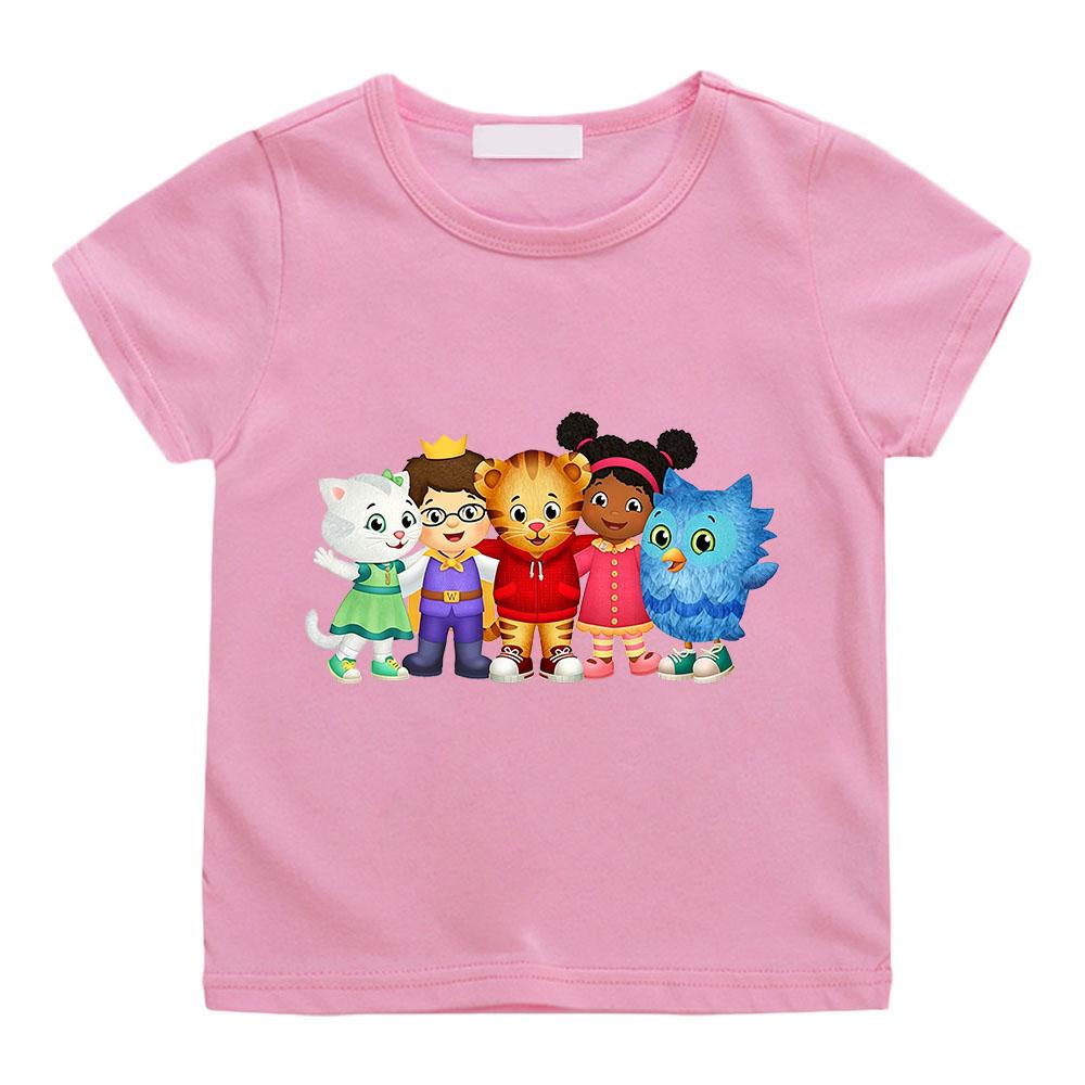 100% Baumwolle Kinder T-Shirt Daniel Tiger'S Neighborhood Cartoon Print T-Shirts Süß Jungen Mädchen Kurzarm 2-12Y Kinder Oberteil Sommer 120 rosa