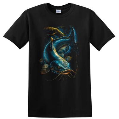 T-shirt Graphique Poisson-chat pour Pêcheurs et Pêcheurs Tunique Œuvre d'Art Unique