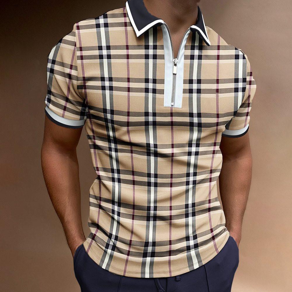 Fashionable Polo Shirt with Zip and Colour-Blocking: Men's Casual, Versatile, Short-Sleeved, Relaxed-Fit Polo Shirt