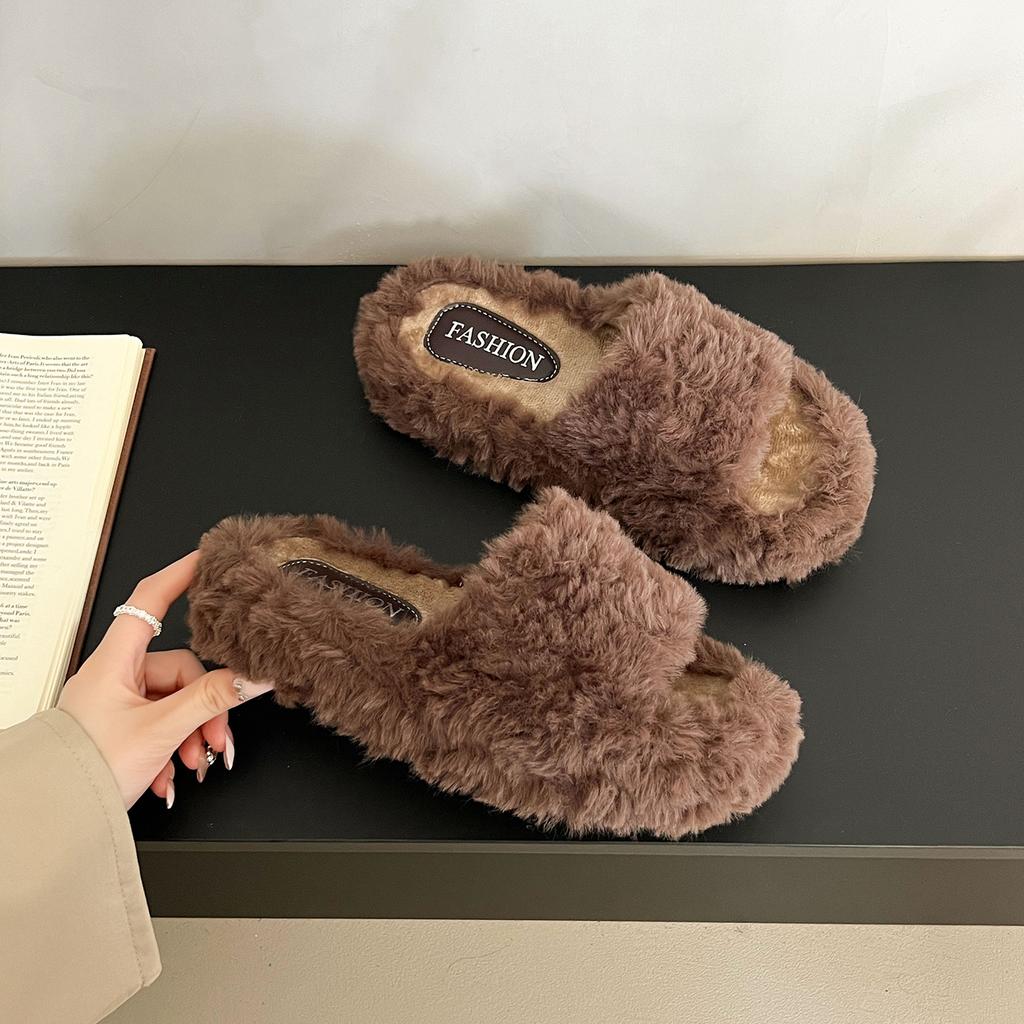 2025 Autumn Wool Slippers Women's Daily Adult Slippers Korean Version Student Flat Heel Beach Shoes Outer Slippers