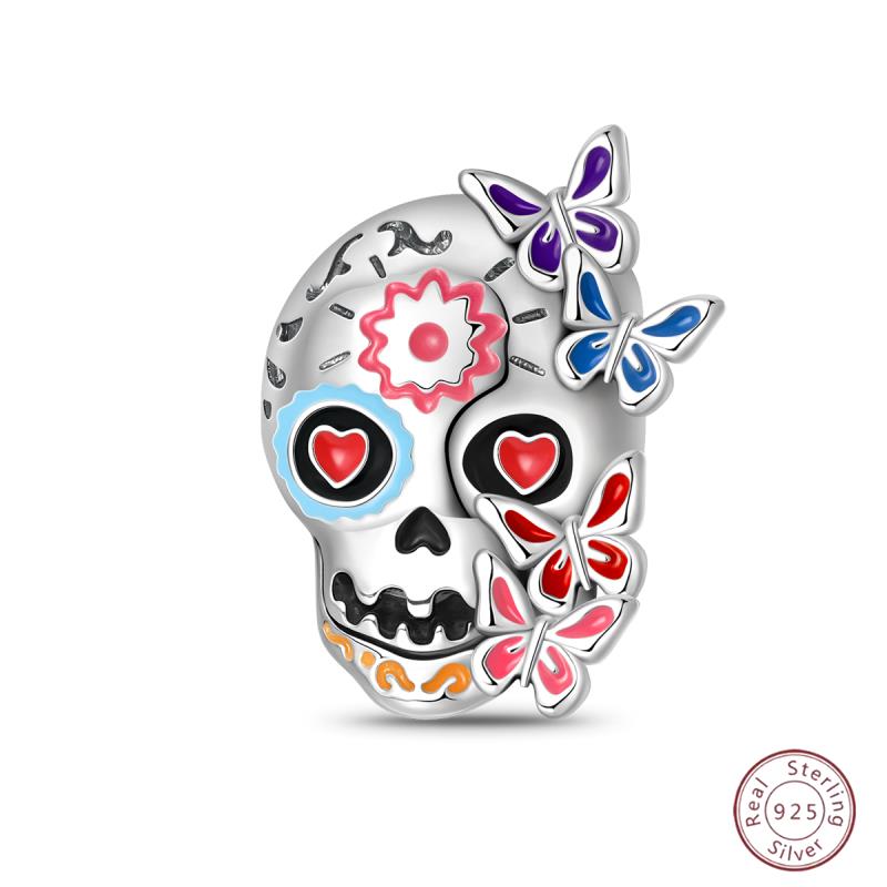 Halloween Charm Bead Gothic Pendant Copper Pumpkin Witch Doll Black Skeleton Mummy Candy Fit Original Bracelet Diy Jewelry