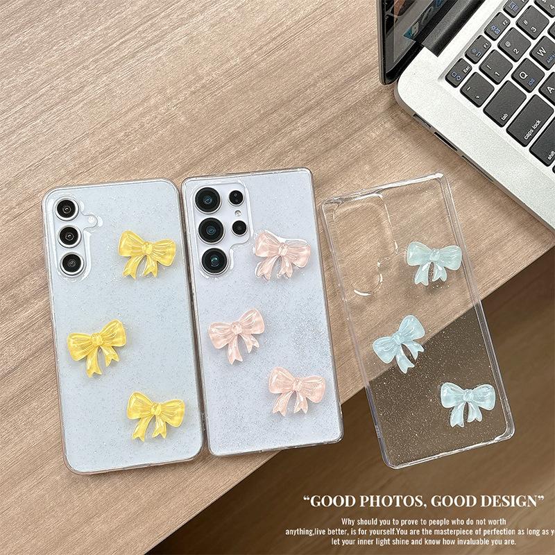 Korean Ins Style Bow for Samsung S25ULTRA Phone Case for S24plus Transparent S23FE Minimalist S22