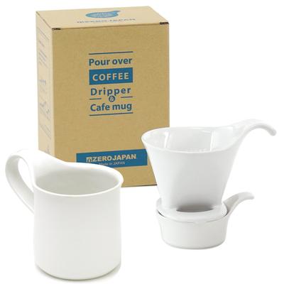 Conjunto de presente ZEROJAPAN Coffee Dripper L Caneca de café branca e (com bandeja) DMZ-16 Branco/Branco