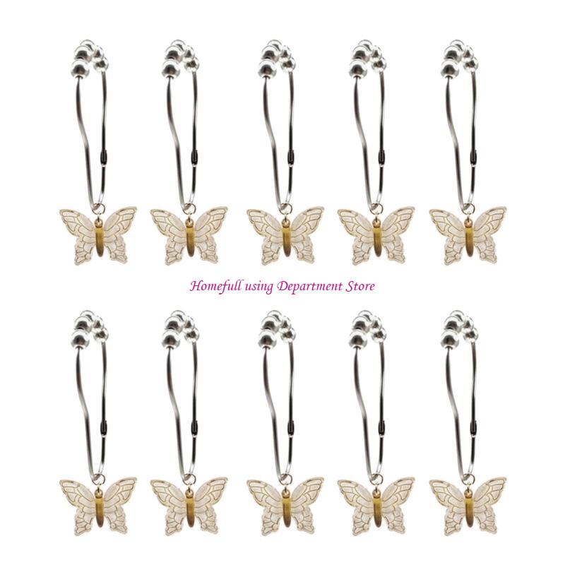 

Set of 10 Colorful Acrylic Butterfly Shower Curtain Hooks Rustproof Rings with Roller Balls for Elegant Bathroom Decors білий