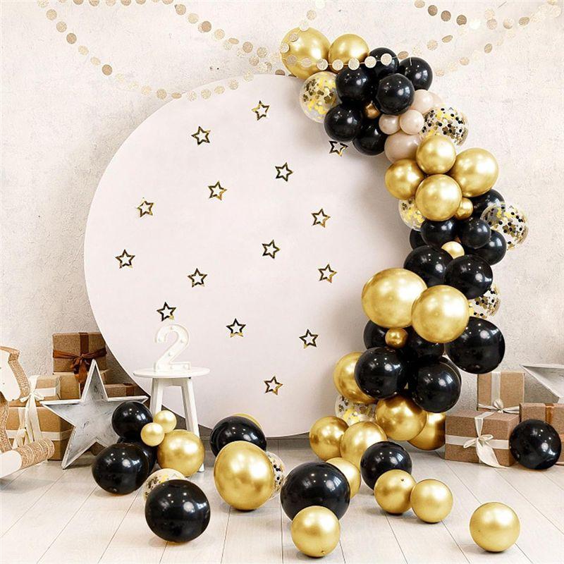 M-Modern-129 Pieces Black And Gold Balloon Garland Arch Kit Latexballoons Party Decorations
