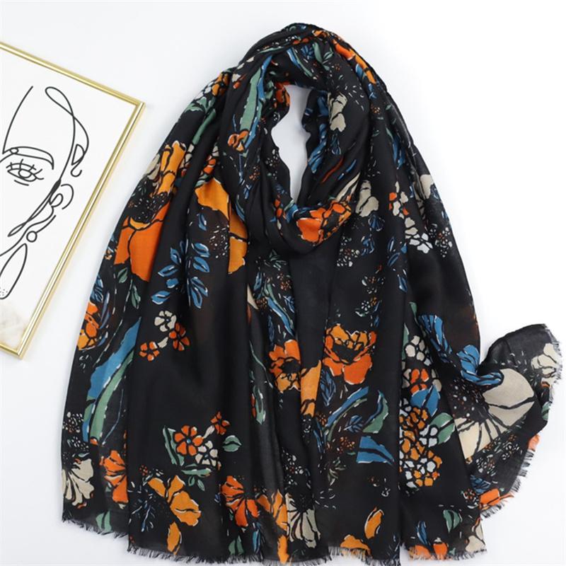 Moda  Espanha Jardim Brilho Floral Franja Viscose Lenço Cachecol Estampa Macio Pashmina Hijabs E Xales Lenços Muçulmano Lenço