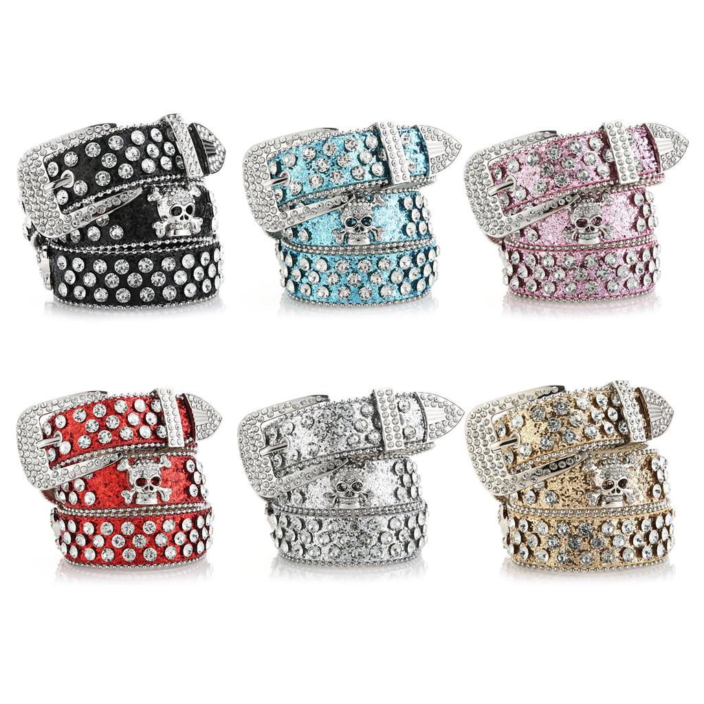 Metallic Feeling Waist Belt Shiny Rhinestone Buckle Belt for Woman Jeans Dress