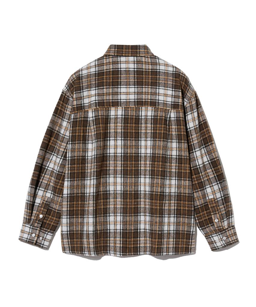 STANDARDERROR 87-Stan139 Legacy Mood Oversized Pocket Long Sleeve Check Shirt Jacket Brown