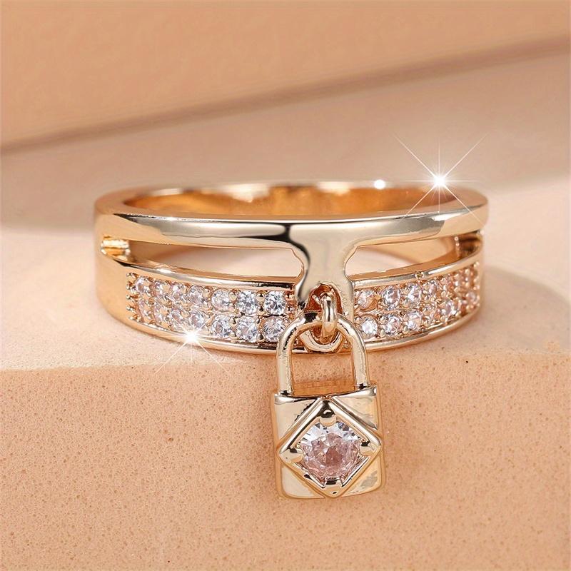 1 Pc Golden Color White Stone Key Pendant Ring Wedding Band Valentine's Day Jewelry