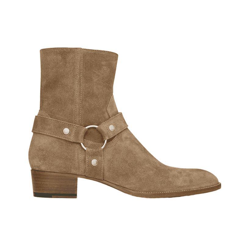Men s Cross-border Chelsea Boots: European & American Style, Deer Skin, Pointed Toe, Buckle, High-top Martin Boots. 37