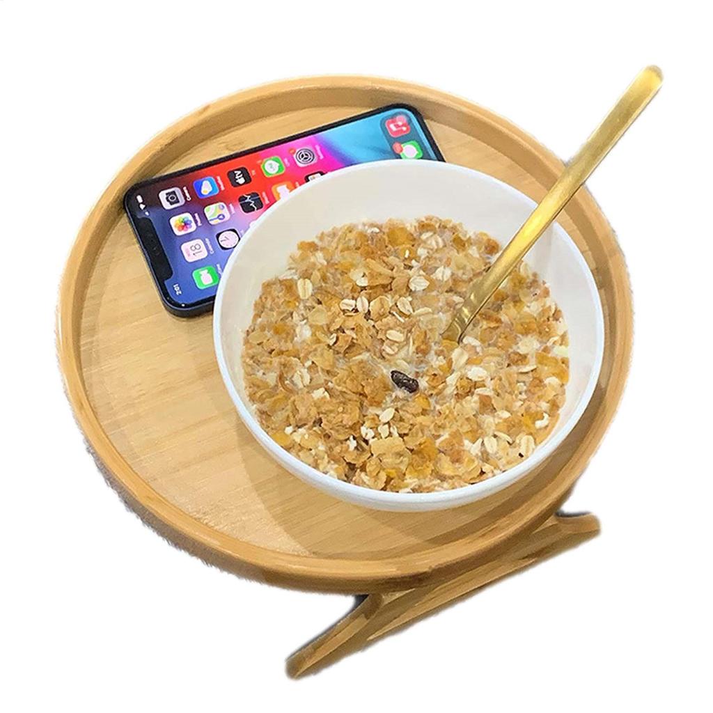 Wooden Couch Clip On Tray Table 25cm Armrest Organizer Holds Remote Drinks Phone Snacks, Stable Side Table for Living Room