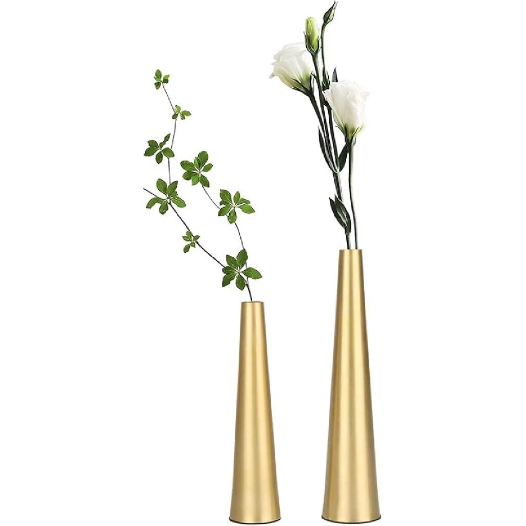 Vixdonos 6.7 inch Brass-Toned Metal Vase Small Flower Vase Set of 2 Modern Decorative Vase for Home Decor, Wedding or Gift(Gold)