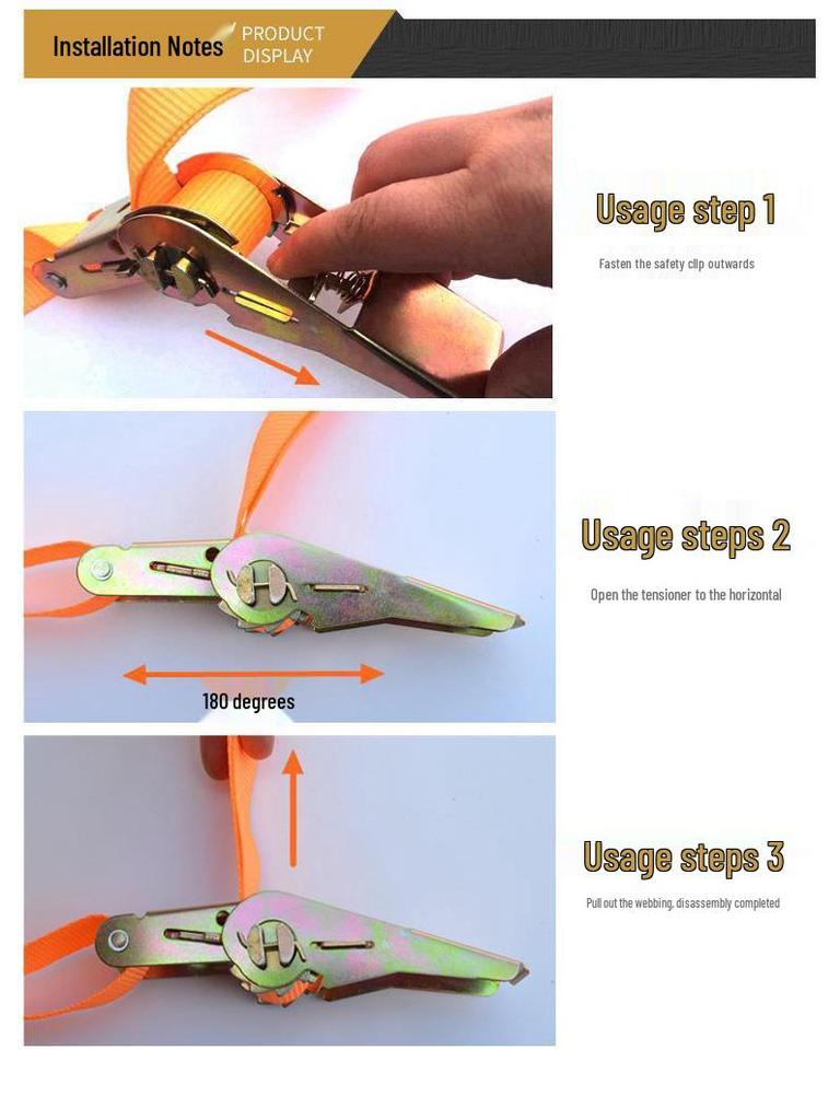 Universal Cargo Truck Tie-Down Straps with Ratchet Tensioner and Self-Locking Mechanism