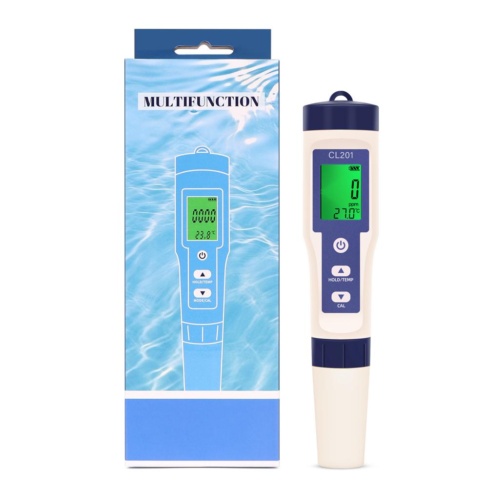 New Portable Chlorine Meter 2/3/4/5 In 1 Water Quality Tester  CL2 TEMP pH H2 ORP Measuring Pen For Aquarium Swimming Pool