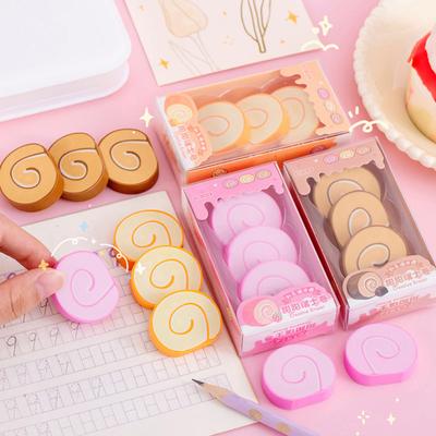 3Pcs Student Erasers Realistic Dessert Shape No Damage Paper Erasers with Independent Box Design Kids School Supplies