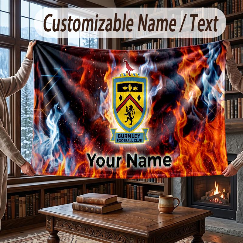 Custom Name Flannel Throw Blanket Burnley Football Pattern Warm Home Decoration