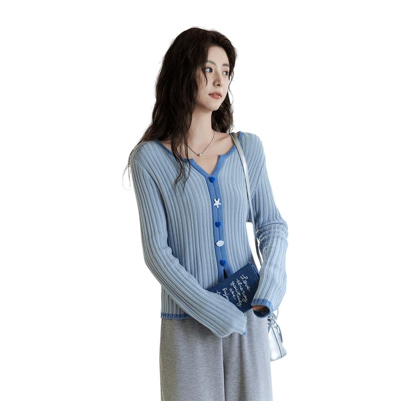 Women s Wool Blend Color-Block Knit Cardigan L