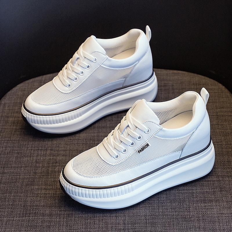 2026 Women's Wedge Platform Thick Sole Casual Shoes - Height-Boosting, All-Season White Flats with Extra Velvet
