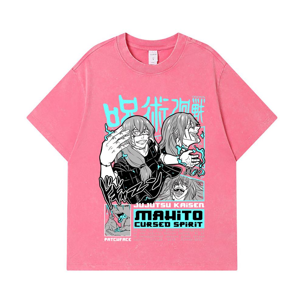 275 GSM Washed T-shirts 100% Cotton Jujutsu Kaisen V63 Mahito Print Unisex Heavy Cotton T Shirt