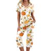 Damen Halloween Zweiteiliges Outfit Set - Lässiges Kurzarm-Oberteil und Bedruckte Hose, Bequeme Sportbekleidung für Feiertagspartys