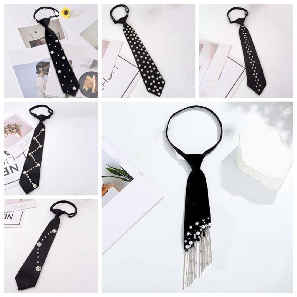 Black Pearls Tie Tassels Decoration Shirt Tie Temperament Hand-beaded Long Necktie  Kids