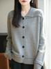 Women's Wool Blend Lapel Cardigan - Retro, Loose Fit, Cozy Autumn/Winter Knit Jacket