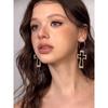European and American Personalized Cross Earrings Cut Out Long Metal Earrings Niche Style Fancy Non-Piercing Ear Clip Earrings for Women